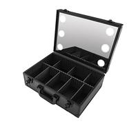 Makeup Organiser Bag Makeup Train Case Makeup Storage Box Case with Light and Handle, Makeup Mirror Set Make up Bag Cosmetic Organiser Travel Makeup Bag for Womens, Black (16.5x11.8x5.9inch)