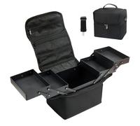 Makeup Organiser Bag Vanity Cases Professional Cosmetic Bags Large Travel Make up Bag Storage Nail Art Kit Beauty Box - Black Makeup Bags Organizer Set with 4 Trays & Shoulder Strap for Girls & Women