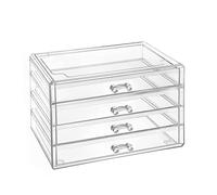 Makeup Organiser, Clear Acrylic Cosmetic Storage Boxes, Large Capacity Dressing Table Perfume Organiser with 4 Tier Drawers Make Up Brush Holder Insert Cases for Dresser Bedroom Bathroom