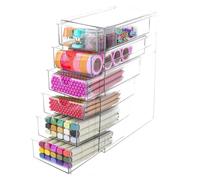 Makeup Organiser with Drawers, Stackable Desktop Organizers, Jewellery Storage Box, Clear Acrylic Drawer for Vanity, Under Sink, Kitchen Cupboard, Pantry, Home Organization (6 Drawers)