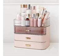 Makeup Organizer 4-Tier Stackable Makeup Organizer for Vanity, Large Capacity Desk with Drawers for Cosmetics, Lipsticks, Jewelry, Nail Care, Skincare, Ideal for Bedroom and Bathroom Countertops