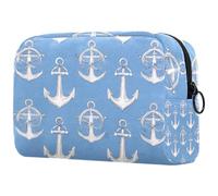 Makeup Organizer Bag Anchors and Ship Wheels on Blue Background Pencil Case Cosmetic Storage Bag Portable Toiletry Pouch for Women Men