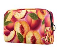 Makeup Organizer Bag, Fresh Slices Peach Fruits Pattern Pencil Case Cosmetic Storage Bag Portable Toiletry Pouch for Women, Men, Traveling, School
