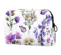 Makeup Organizer Bag Purple Bluebell Flowers Sage and Chamomile with Butterflies Pencil Case Cosmetic Storage Bag Portable Toiletry Pouch for Women Men