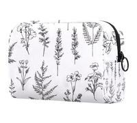 Makeup Organizer Bag Thin Lines Meadow Wild Flowers and Tree Leaves Pencil Case Cosmetic Storage Bag Portable Toiletry Pouch for Women Men
