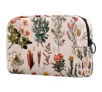 Makeup Organizer Bag, Various Wildflowers and Plants Vintage Style Pencil Case Cosmetic Storage Bag Portable Toiletry Pouch for Women, Men, Traveling, School