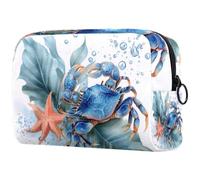 Makeup Organizer Bag Watercolor Crab with Leaves Bubbles and Starfish Pencil Case Cosmetic Storage Bag Portable Toiletry Pouch for Women Men