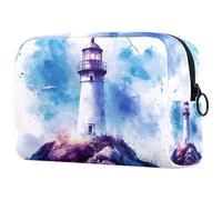 Makeup Organizer Bag Watercolor Lighthouse White Background Pencil Case Cosmetic Storage Bag Portable Toiletry Pouch for Women Men