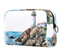 Makeup Organizer Bag Watercolor Seascape and Old Lighthouse Pattern Pencil Case Cosmetic Storage Bag Portable Toiletry Pouch for Women Men