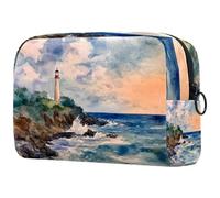 Makeup Organizer Bag Watercolor Seascape with a Lighthouse Pencil Case Cosmetic Storage Bag Portable Toiletry Pouch for Women Men