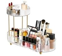 Makeup Organizer Countertop for Vanity - 360° Rotating Makeup Organiser with Brush Holder Perfume Tray with 5-compartment Cosmetic & Skincare Organisers Desk Storage for Bathroom Bedroom Counter