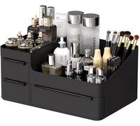 Makeup Organizer for Dressing Table, Bathroom Countertop, Storage Boxes, Stackable Cosmetic Holder for Jewellery, Hair Accessories, Beauty Care, Product Organization with Drawer, Black