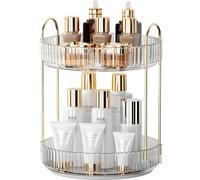 Makeup Organizer for Vanity 360 Rotating, Large Capacity Cosmetic Organisers for Lipsticks, Jewelry, Nail Care, Skincare, Perfume, Ideal Desk Organizer for Dresser, Bathroom and Kitchen(Clear, 2 Tier)