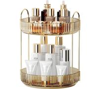 Makeup Organizer for Vanity 360 Rotating, Large Capacity Cosmetic Organisers for Lipsticks, Jewelry, Nail Care, Skincare, Perfume, Ideal Desk Organizer for Dresser, Bathroom and Kitchen(Gold, 2 Tier)