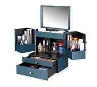 Makeup Organizer Large Capacity Makeup Storage Organizer Box Cabinet with Mirror，Cosmetics Display Case with 2 Drawers and Dustproof Cover, for Bedroom Vanity Desk