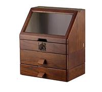 Makeup Organizer Large Capacity Wood Makeup Organizer Box with Flip Lid and Drawers, Bathroom Countertop, Vanity Tray Corner Shelf for Cosmetic Perfume Skincare Supplies Dresser Bedroom