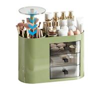 Makeup Organizer | Large Cosmetic Storage Box with Automatic Lift Brush Holder for Lipstick Care Toiletries Home Dresser Office Toilet