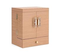 Makeup Organizer Luxury Makeup Organiser Storage Box Cabinet with Mirror and Drawer, Cosmetic Organizer MDF, Skincare Beauty Caddy for Dresser & Bathroom, Dust-Proof Waterproof(Light Brown)