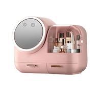Makeup Organizer Makeup Organizer Box with LED Mirror and Fan, Large Capacity Cosmetic Storage Display Case, Waterproof and Dustproof Skincare for Bathroom,Vanity Dresser, Bedroom(Pink)
