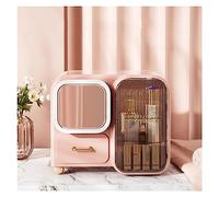 Makeup Organizer Makeup Organizer Storage Box with Mirror, Skincare Cosmetic Large, Tidy for Perfume, jewelery, Brush, Vanity Desk, Dresser, Bedroom, Office, Bathroom(Pink(without LED))