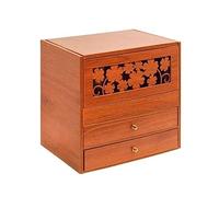 Makeup Organizer Retro Wood Makeup Organizer with Mirror and 2 Drawers, Large Cosmetic Skincare Brush Holder Display Storage Box Cabinet, Bathroom Dresser Desk Office
