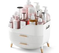 Makeup Organizer,Skincare Organizer with 2 Drawers, Cosmetic Display Case with Handle for Vanity,Large Capacity for Store Beauty Supplies,Eyeshadow,Masks.(White)