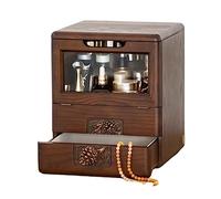 Makeup Organizer Solid Wood Makeup Organizer Box with Flip Lid and Mirror,Skincare Organizers with Drawer, Dustproof,Cosmetic Display Case For Bedroom Dressing Table