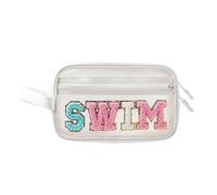 Makeup Organizer Tray Clear Makeup with Swim Letter Patch Beach Pool Travel for Swimmer Swimming Team Teenager Girls Cute Toiletry Zipper Pouch Purse Organizer Organizers (Clear, 22X13X8cm)