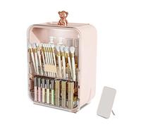 Makeup Organizer with LED Light, Dustproof Cosmetic Storage Case with Mirror for Skincare, Jewelry, Lipsticks, Brushes
