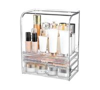 Makeup Organizer with Lid, Cosmetic Display Cases, Makeup Storage Box, Portable Vanity Cosmetics Organizer, with Drawers for, Makeup Organizer Box, Space-Saving, Stylish Design, White., Se référer au