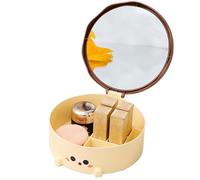 Makeup Organizer with Mirror, Travel Cosmetic Mirror Storage Case, Dust-Proof Portable Cosmetic Bag Cute Jewelry Storage for Earrings, Lipstick & Brush