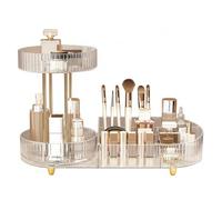 Makeup Organizers, 2-Tier Spinning Makeup Organizer Rotating Vanity Organizer with Brush Holder Desktop Cosmetic Storage for Skincare Brushes (Clear)