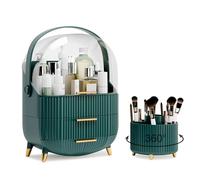 Makeup Organizers and Storage Make up Organizer for Vanity Cosmetics Skincare With Lid and Drawers Display Cases for Countertop Bathroom Women Teenager Girl Gifts(Dark Green+Brush Holder)