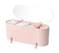 Makeup Pads Container, Cotton Pad Holder Dispenser, Dressing Table Accessories, Cotton Storage Box with Lid, Swab Container, Eyeshadow Brush, 4 Compartments,for Bedroom Bathroom Dressing Table