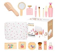 Makeup Play Kit - 18cm Wood Cosmetic Bundle, Fun Hairdressing Pieces, Interactive Imagination Toy, Early Skill Builder for Kids Nursery Classroom Travel Holiday Bedroom Entertainment Encouragi
