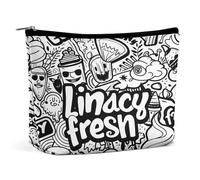 Makeup Pouch Cosmetic Bag Lipstick Pouc Zipper Pouch Black And White Graffiti Printed Organizer Portable Toiletry Bag Accessories, Black And White Graffiti, 6.8 X 5.9 X 2.3 inch, Fashionable