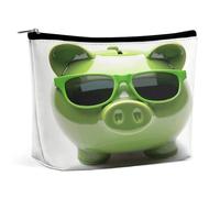 Makeup Pouch Cosmetic Bag Lipstick Pouc Zipper Pouch Green Piggy Bank Printed Organizer Portable Toiletry Bag Accessories, Green Piggy Bank, 6.8 X 5.9 X 2.3 inch, Fashionable
