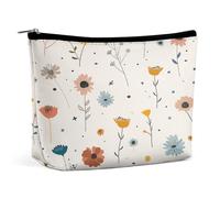 Makeup Pouch Cosmetic Bag Lipstick Pouc Zipper Pouch Pattern with Wild Flowers Printed Organizer Portable Toiletry Bag Accessories, Pattern with Wild Flowers, 6.8 X 5.9 X 2.3 inch, Fashionable
