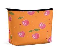 Makeup Pouch Cosmetic Bag Lipstick Pouc Zipper Pouch Peach Cherry Pattern Printed Organizer Portable Toiletry Bag Accessories, Peach Cherry Pattern, 6.8 X 5.9 X 2.3 inch, Fashionable