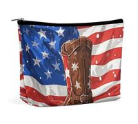 Makeup Pouch Cosmetic Bag Lipstick Pouch Zipper Pouch American Flag with Cowboy Boots Printed Organizer Portable Toiletry Bag Accessories