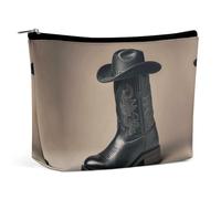 Makeup Pouch Cosmetic Bag Lipstick Pouch Zipper Pouch Cowboy Black Hat Western Boots Printed Organizer Portable Toiletry Bag Accessories