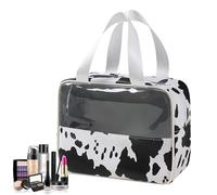Makeup Pouch, Cow Print Travel Cosmetic Pouch, Large Capacity Makeup Case with Portable Handle for Skincare Toiletries Shampoo, Birthday for Women Girls