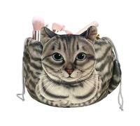 Makeup Pouch DrawString Cat Shape - Cosmetic Bag, Travel Storage Organizer | Soft Fabric Accessory with Cute Animal Design, Portable Makeup Holder for Female Teens Girls, Jewelry Coin Holder, Small
