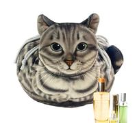 Makeup Pouch Drawstring Cat Shape - Fabric Gathered Tie Design Utility Pocket, Playful Feline Inspired Cosmetics Keeper, Small Scale Travel Friendly Container, Novelty Styled Personal Wrap