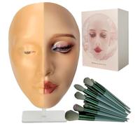 Makeup Practice Face Board,XIJIEMAO 5D Silicone Makeup Mannequin Face, Reusable Practice Eye Girl Make up Practice Face For Emerging Makeup Artist, Beginners, Girl's Gift (golden wheat)