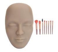Makeup Practice Face Kit 3D Realistic Full Face Practice Broad 8pcs Makeup Brush Reusable Mannequin Cosmetic Practice Tool Portable Design (Deep Skin Tone)