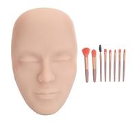 Makeup Practice Face Kit 3D Realistic Full Face Practice Broad 8pcs Makeup Brush Reusable Mannequin Cosmetic Practice Tool Portable Design (Medium Skin Color)