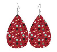 Makeup Print Mascara Lipstick Eyelashes Pattern Faux Leather Earrings For Women Teardrop Earrings