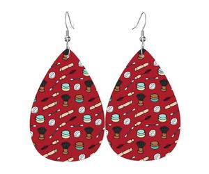 Makeup Print Mascara Lipstick Eyelashes Pattern Faux Leather Earrings For Women Teardrop Earrings