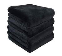 Makeup Remover Cloths Extra Large Face Cloths Microfibre Face Wipes Reusable Makeup Remover Towels Flannel Facial Cleansing Wipes 25x25CM 4PCS Black